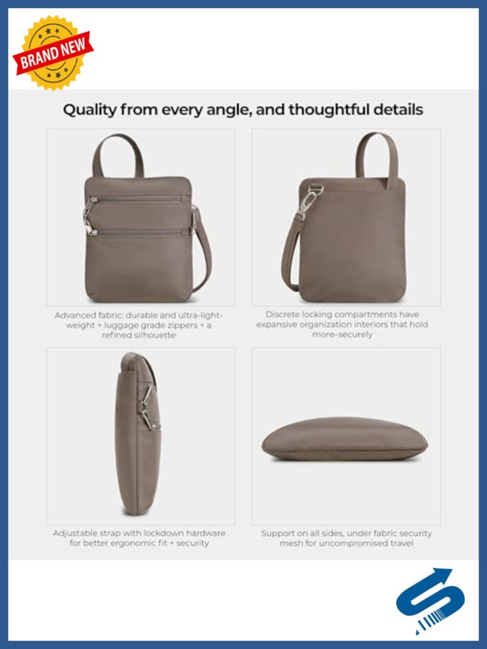 Anti-theft Slim Double Zip Crossbody with RFID Blocking - Picture 4 of 6